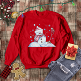Christmas Sweatshirt/ Watercolor Snowman And Bird With Blue Snowflakes Pajama Winter Fleece Sweater
