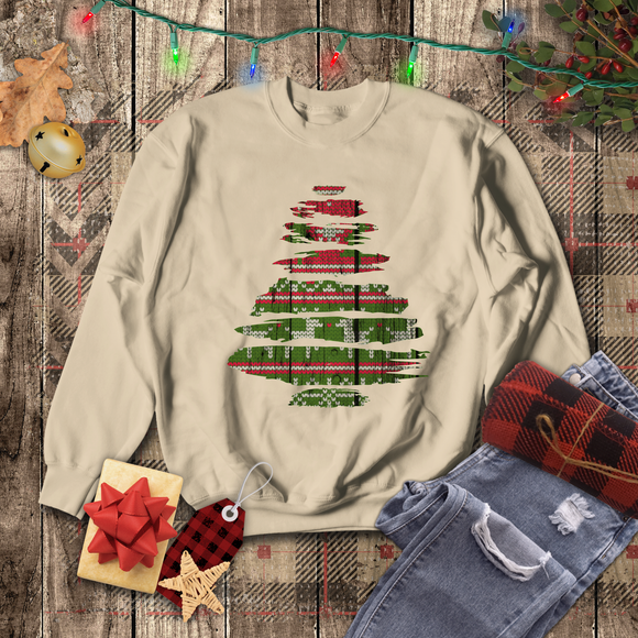 Christmas Sweatshirt/ Ugly Sweater Pattern Brushstroke Washi Tape Tree Pajama Winter Holiday Fleece Sweater