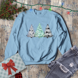 Christmas Sweatshirt/ Watercolor 3 Pine Trees Black And White Deer/ Green Holly Leaves Pajama Winter Fleece Sweater