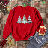 Christmas Sweatshirt/ Watercolor 3 Pine Trees Black And White Deer/ Green Holly Leaves Pajama Winter Fleece Sweater