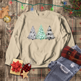 Christmas Sweatshirt/ Watercolor 3 Pine Trees Black And White Deer/ Green Holly Leaves Pajama Winter Fleece Sweater