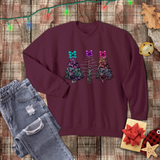 Christmas Sweatshirt/ Watercolor Tie Dye Leopard Print Holiday Trees With Purple, Teal, Pink Bows Pajama Winter Fleece Sweater