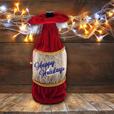 Holiday Wine Bottle Gift Bag/ Happy Holidays Silver, Red Velvet Bottle Tote/ Blue Glitter Wine Tote Bag/ Party Hostess Gift Bag