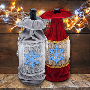 Winter Holiday Wine Bottle Gift Bag/ Glitter Blue Snowflake Silver, Red Velvet Bottle Tote/ Party Hostess Gift Bag