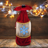 Winter Holiday Wine Bottle Gift Bag/ Glitter Blue Snowflake Silver, Red Velvet Bottle Tote/ Party Hostess Gift Bag