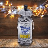 Holiday Wine Bottle Gift Bag/ Making Spirits Bright Silver, Red Velvet Bottle Tote/ Glitter Wine Tote Bag/ Party Hostess Gift Bag
