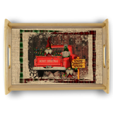 Christmas Gnome Wood Serving Tray Gift/ Red Truck Christmas Plaid Rustic Country Holiday Farmhouse Décor Coffee Table/ Cookie Tray