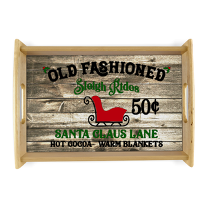 Christmas Old Fashioned Sleigh Serving Tray Gift/ Retro Sleigh Rides Vintage Style Holiday Hot Chocolate Coffee Table/Ottoman Tray