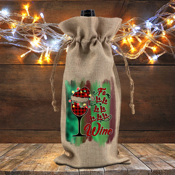 Christmas Wine Gift Bag/ Carol Wine Lover Holiday Drinking Plaid Fa La La La Funny Burlap Wine Tote