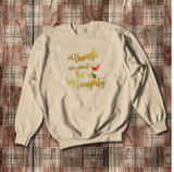 Christmas Naughty Drinking Sweatshirt/ Holiday Funny Things Are About To Get Naughty Shirt/ Metallic Red Wine Party Bling Fleece Sweater