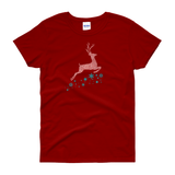Christmas Shirts/ Rose Gold Flying Reindeer T-Shirts/ Glitter Snowflakes Bling Winter Holiday Top Christmas Gift