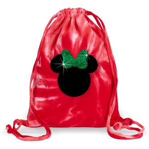 Minnie Mouse Bow Christmas Glitter Backpack/ Disney Minnie Glitter Peppermint Candy Cane Swirl Red Tie Dye Holiday Park Bag Christmas Gift