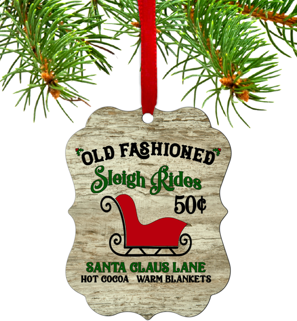 Christmas Old Fashioned Sleigh Ornament/ Retro Sleigh Rides Vintage Style Holiday Benelux Ornament/ Gift Tags