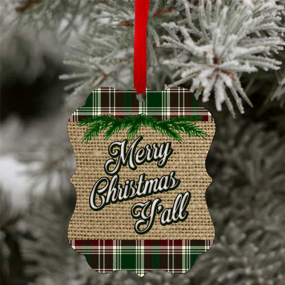 Christmas Plaid And Burlap Ornament/ Merry Christmas Y’all Holiday Ornament/ Christmas Gift Tag
