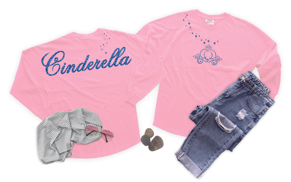 Cinderella Jersey/ Glitter Blue Cinderella's Carriage Spirit Shirt/ Fairy Godmother Magic Sparkle Disney Vacation Oversized Jersey