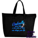 Cinderella Tote Bag/ Glitter Glass Slipper Tote/ Fashion/ Shoe Quote/ Shoe Lover Gift/ Shoe Shopping Bag/ Inspirational Quote Tote Bag Gift
