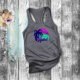 Tropical Hawaiian Tanks/ Aloha Purple Blue Green Sunset Palm Tree Summer Vacation Beach Tank Top