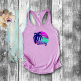 Tropical Nautical Tanks/ Beachy Purple Blue Green Sunset Palm Tree Summer Vacation Tank Top