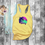 Tropical Nautical Tanks/ Beachy Purple Blue Green Sunset Palm Tree Summer Vacation Tank Top