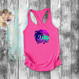 Tropical Nautical Tanks/ Sea Ya Purple Blue Green Sunset Palm Tree Summer Beach Vacation Tank Top