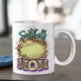 Softball Mom Mugs/ Marquee Lights Softball Cheetah Print Coffee Mug Gift