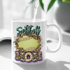 Softball Mom Mugs/ Marquee Lights Softball Cheetah Print Coffee Mug Gift