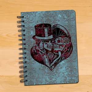 Sugar Skulls Journal Gift/ Man Woman Dia Di Los Muertos Formal Black And Red Heart Gothic Grunge Filigree Notebook/ Diary Gift