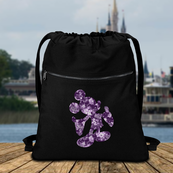 Disney 100 Anniversary Backpack/ Mickey Mouse Purple Years Of Wonder Tinkerbell Dumbo Vacation Travel Park Bag Cinch Sack