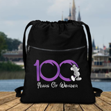 Disney 100 Anniversary Backpack/ Mickey Mouse 100 Metallic Purple And Platinum Silver Years Of Wonder Vacation Travel Park Bag Cinch Sack