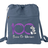 Disney 100 Anniversary Backpack/ Mickey Mouse 100 Metallic Purple And Platinum Silver Years Of Wonder Vacation Travel Park Bag Cinch Sack