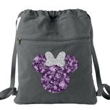 Disney 100 Anniversary Backpack/ Minnie Platinum Silver Glitter Bow Purple Years Of Wonder Tinkerbell Vacation Travel Park Bag Cinch Sack