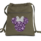 Disney 100 Anniversary Backpack/ Minnie Platinum Silver Glitter Bow Purple Years Of Wonder Tinkerbell Vacation Travel Park Bag Cinch Sack