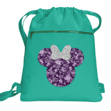 Disney 100 Anniversary Backpack/ Minnie Platinum Silver Glitter Bow Purple Years Of Wonder Tinkerbell Vacation Travel Park Bag Cinch Sack