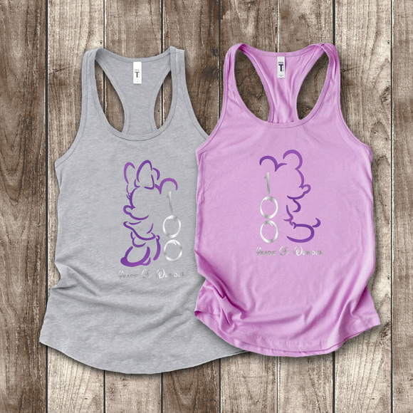 Disney 100th Anniversary Tanks/ Mickey Minnie Purple Pearl Metallic Platinum Silver Years Of Wonder Tank Tops