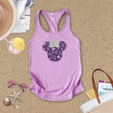 Disney 100 Anniversary Tanks/ Minnie Platinum Silver Glitter Bow Purple Years Of Wonder Mickey, Stitch, Tinkerbell Tank Top