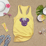 Disney 100 Anniversary Tanks/ Minnie Platinum Silver Glitter Bow Purple Years Of Wonder Mickey, Stitch, Tinkerbell Tank Top