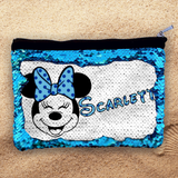 Disney Frozen Minnie Mouse Sequin Cosmetic Bag Custom Bag/ Arendelle Aqua Zipper Pouch Gift/ Minnie Polkadot Bow Reversible Flip Sequin Makeup Case