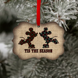Disney Christmas Ornament/ Plaid Ice Skating Mickey And Minnie Mouse Burlap Rustic Country Farmhouse Winter Holiday Ornament/ Gift Tag
