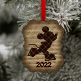 Disney Christmas Plaid And Burlap Ornament Set/ Mickey And Minnie Ice Skating 2022 Holiday Ornament/ Gift Tags