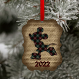 Disney Christmas Plaid And Burlap Ornament Set/ Mickey And Minnie Ice Skating 2022 Holiday Ornament/ Gift Tags