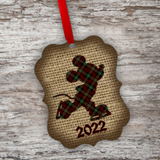 Disney Christmas Plaid And Burlap Ornament Set/ Mickey And Minnie Ice Skating 2022 Holiday Ornament/ Gift Tags