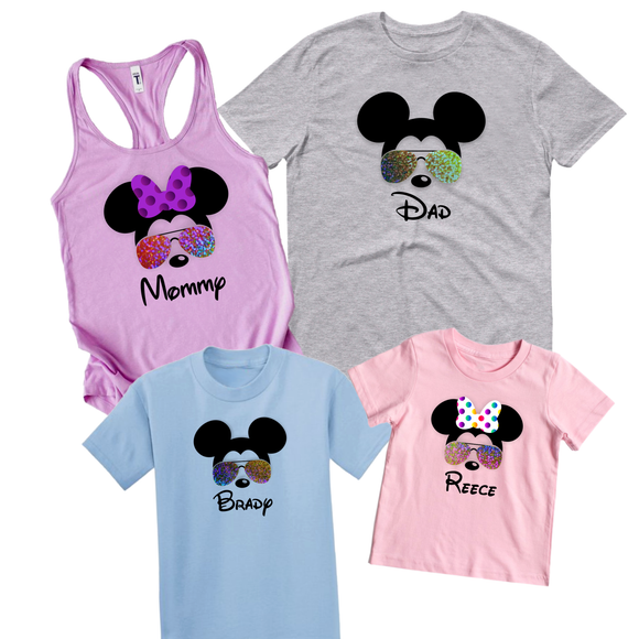 Disney Family Matching Shirts/ Custom Vacation Shirts/ Personalized Sunglasses Minnie Mickey Group Shirts