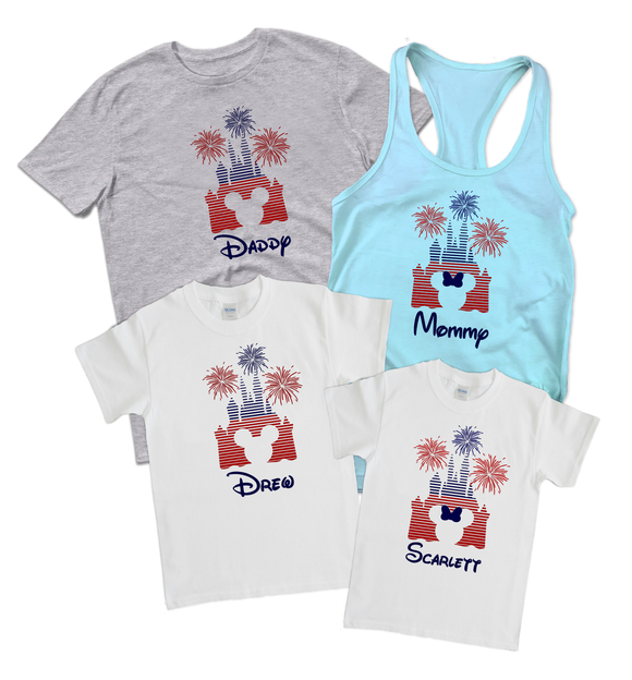 Disney Family Matching Shirts/ Fourth Of July Custom Vacation Shirts/ Personalized 4th Of July Castle Fireworks Group Shirts
