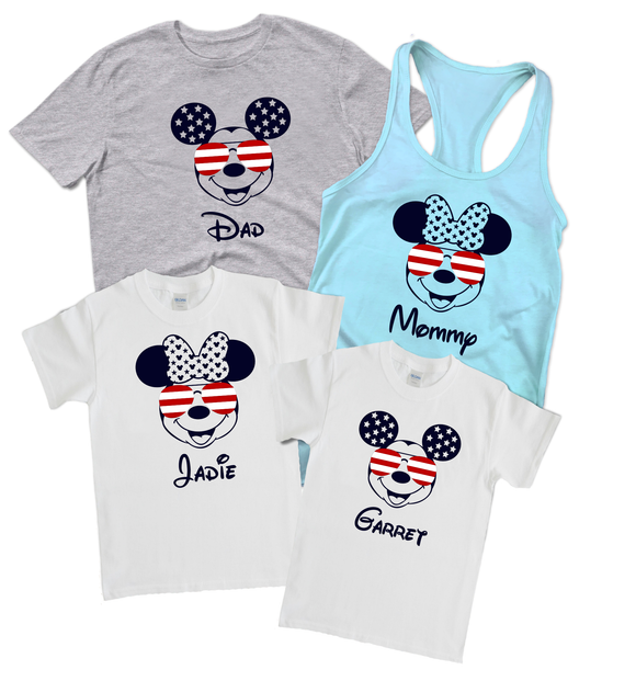 Disney Family Matching Shirts/ Fourth Of July Mickey, Minnie Shirts/ Personalized Patriotic 4th Of July Group Vacation Tanks