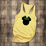 Disney St. Patrick’s Day Glitter Tank Top/ Glitter Green Irish Plaid Minnie Tank/ Disney Minnie Plaid Bow St. Patrick’s Day Women's Tank