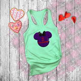 Disney Valentine Villain Tanks/ Conversation Heart Candy Purple Glitter Funny Be My Villaintine Minnie Mouse Tank Top