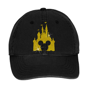 Disney Hat/ Mickey Mouse Head Glitter Gold Cinderella’s Castle Hat/ Disney Baseball Hat/ Disney Vacation Mickey Silhouette Adjustable Cap