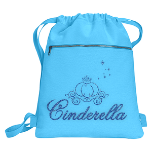 Disney Cinderella Backpack/ Glitter Blue Cinderella's Carriage Vacation Travel Park Bag Gift/ Fairy Godmother Magic Sparkle Cinch Bag