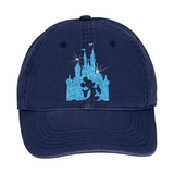 Disney Hat/ Mickey Mouse Silhouette Glitter Blue Cinderella’s Castle Hat/ Disney Baseball Hat/ Disney Vacation Mickey Adjustable Cap