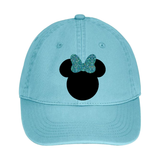 Disney Hat/ Minnie Mouse Glitter Bow Hat/ Disney Baseball Hat/ Disney Vacation Mermaid Blue Glitter Bow Adjustable Cap